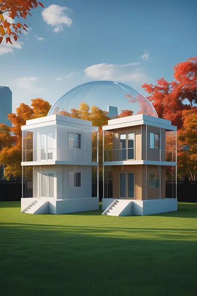 دانلود عکس با کیفیت ویلای مینیمال درون گنبد شفاف