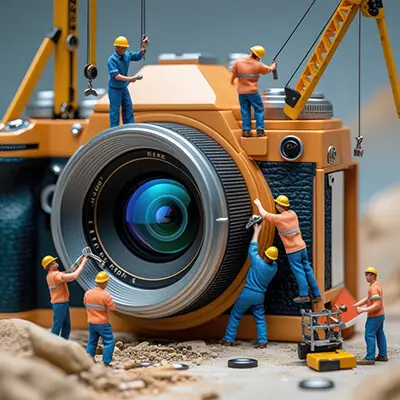 دانلود عکس با کیفیت کار روی دوربین با کارگران مینیاتوری
