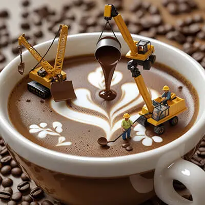 دانلود عکس با کیفیت تزئین لاته با کارگران مینیاتوری