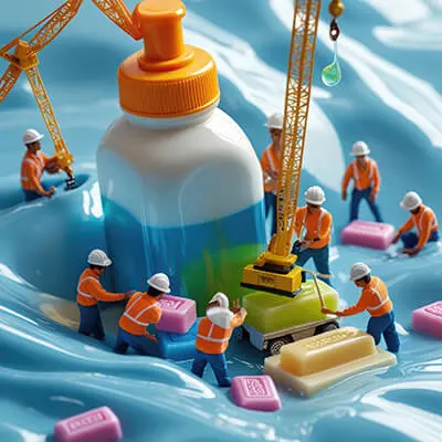 دانلود عکس با کیفیت ساخت و پر کردن بطری مایع دستشویی