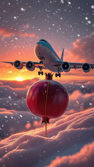 دانلود عکس با کیفیت هواپیما و انار در غروب زمستانی