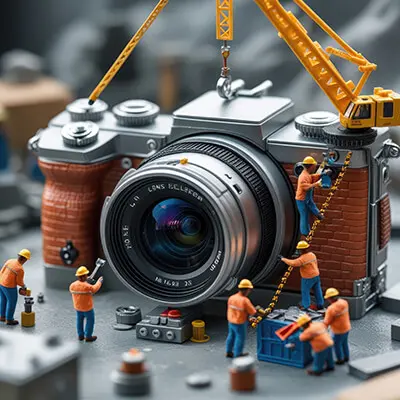 دانلود عکس با کیفیت کارگران مینیاتوری در پروژه ساخت دوربین