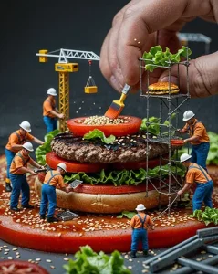 دانلود عکس با کیفیت پخت برگر با تیم مینیاتوری