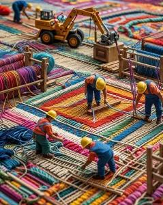 دانلود عکس با کیفیت کارگران مینیاتوری در فرآیند قالی‌بافی