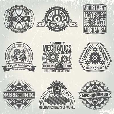 دانلود وکتور لایه‌ باز مجموعه نشان‌ها و لوگوتایپ مکانیکی