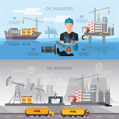 دانلود وکتور لایه‌ باز طراحی دو بخشی صنعت نفت ، عملیات دریایی و خشکی