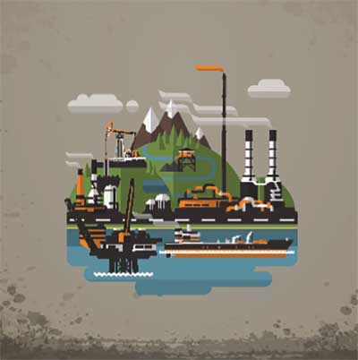 دانلود وکتور لایه‌ باز معرفی جامع  زنجیره تولید نفت از استخراج دریایی تا پالایش و حمل‌ونقل