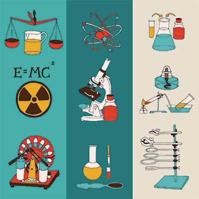 دانلود وکتور لایه‌ باز مجموعه آیکون‌های علمی و تجهیزات آزمایشگاهی