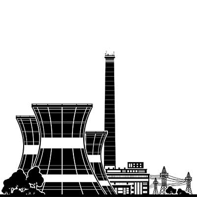 دانلود وکتور لایه‌ باز سیاه‌وسفید نیروگاه صنعتی و زیرساخت انرژی