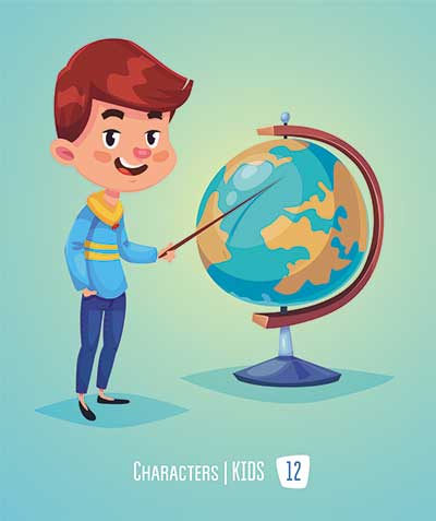 دانلود رایگان وکتور لایه‌ باز کاراکتر پسر بچه آموزش جغرافیا