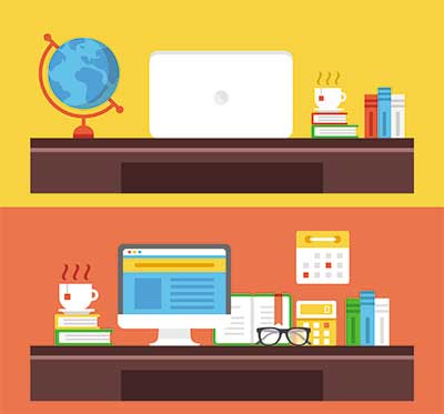دانلود وکتور لایه‌ باز میز کار آموزشی و یادگیری آنلاین