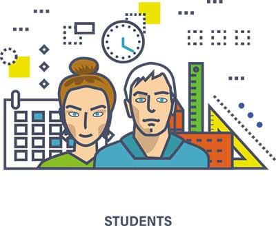 دانلود وکتور لایه‌ باز دانشجویان و محیط آموزشی