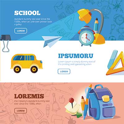 دانلود وکتور لایه‌ باز هدر سایت آموزشی مدرسه با المان‌های شروع سال تحصیلی