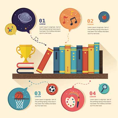 دانلود طرح لایه‌ باز اینفوگرافیک آموزشی با المان کتاب و آیکون‌های خلاقانه