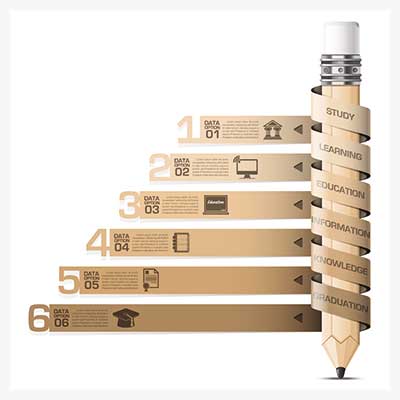 دانلود طرح لایه‌ باز اینفوگرافی پله‌ای آموزشی با نوار مدادی