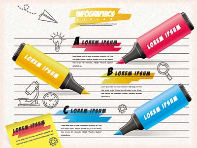 دانلود رایگان وکتور لایه‌ باز اینفوگرافی آموزشی هایلایترهای رنگی