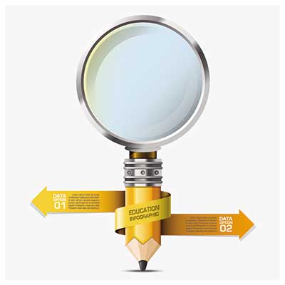 دانلود طرح لایه‌ باز اینفوگرافی آموزشی ذره‌بین و مداد