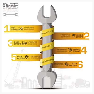 دانلود طرح لایه‌ باز اینفوگرافی ساختمانی و ملکی با آچار صنعتی