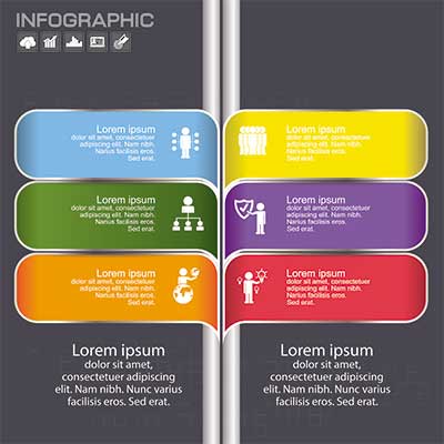 دانلود وکتور لایه‌ باز اینفوگرافی رنگی چندمرحله‌ای با آیکون‌های مدیریتی