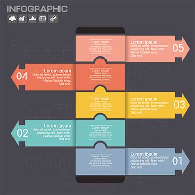 دانلود طرح لایه‌ باز اینفوگرافی پنج‌مرحله‌ای پیکانی