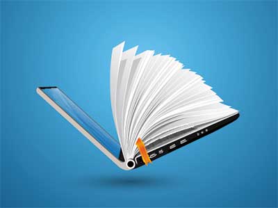 دانلود وکتور لایه‌ باز کتاب دیجیتال در لپ‌تاپ