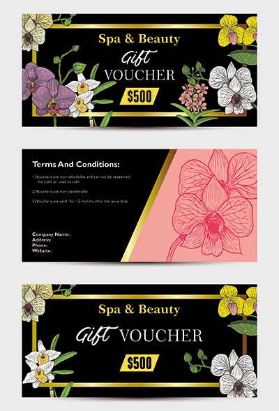 دانلود طرح لایه‌ باز کارت هدیه خدمات اسپا و زیبایی با طراحی تزئینی