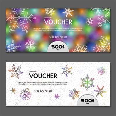 دانلود وکتور لایه‌ باز کارت هدیه با المان‌های برفی رنگی