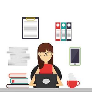 دانلود وکتور لایه باز کاراکتر زن پشت لپ‌تاپ مشاغل اداری